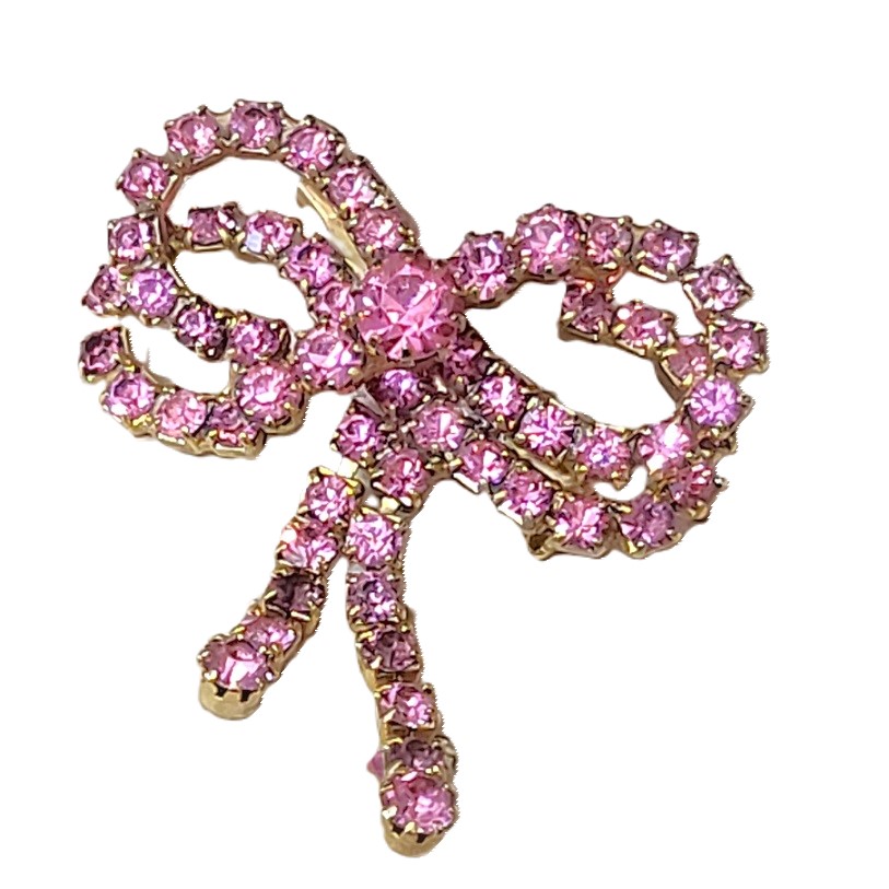 Pink rhinestone pin, vintage bow pin