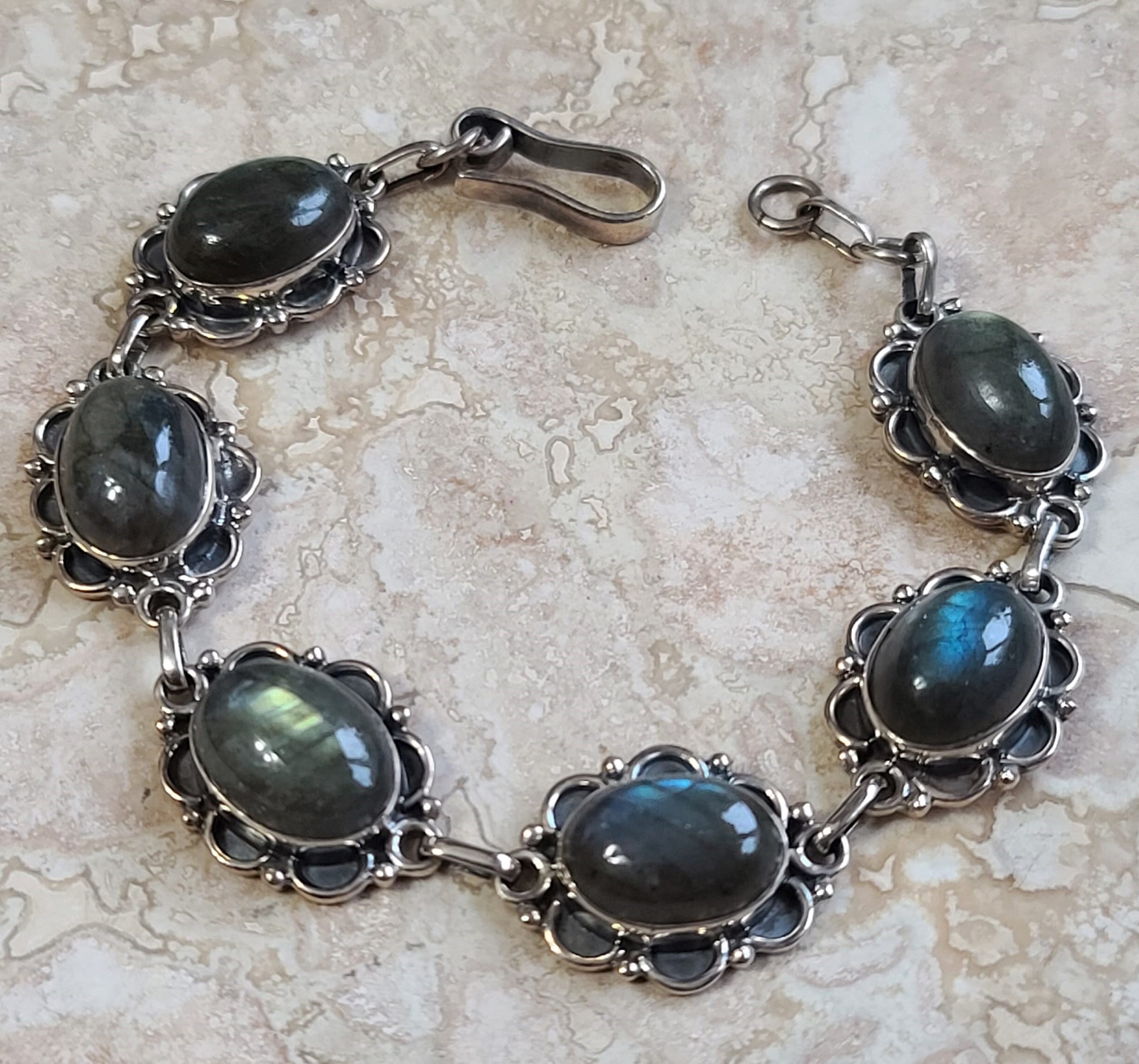 Labradorite Gemstone & Sterling .925 Silver Bracelet 7.5"