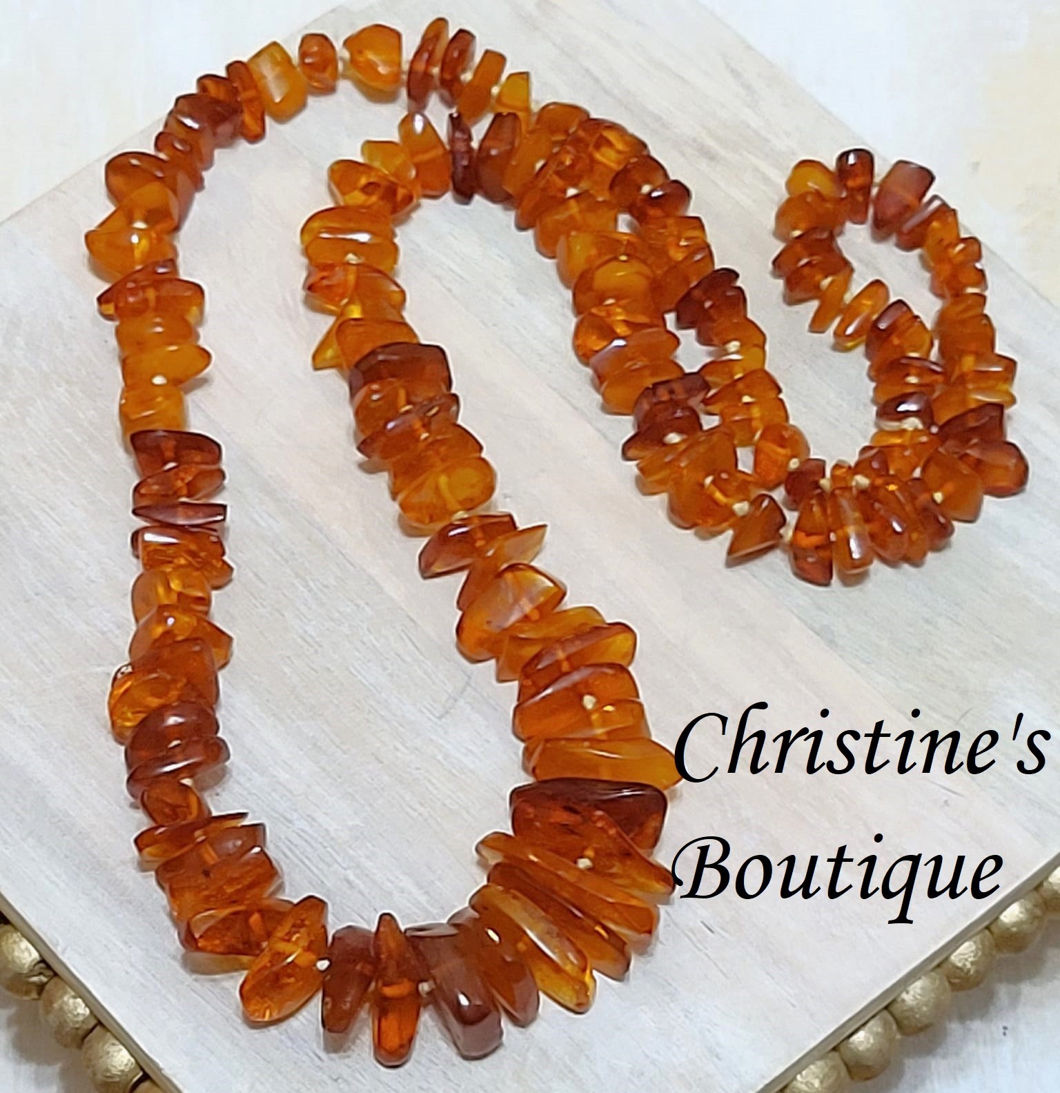 Estate necklace, geniune amber nugget necklace, varigated sized large to small, knotted amber, 33 inches - Click Image to Close