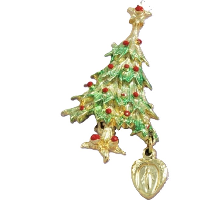 Christmas Tree Enamel with Virgin Mary Religious Charm - Click Image to Close