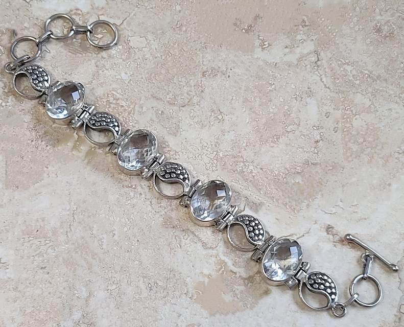 White Topaz Set in 925 Sterling Silver Bracelet