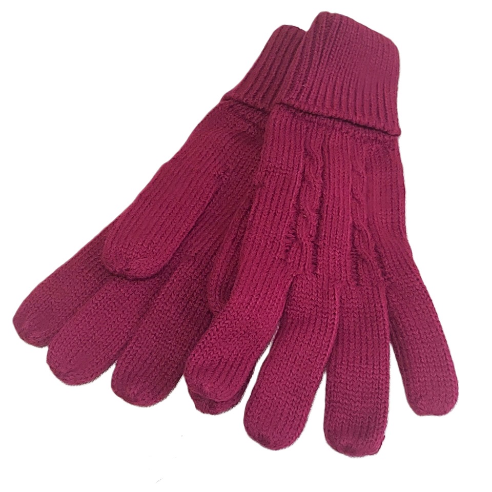 Gloves Cable Knit Design - Dark Berry