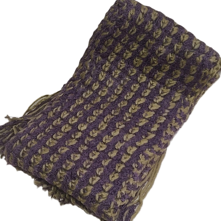 Scarf - open weave olive and purple