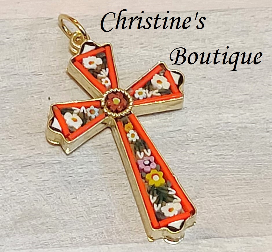 Mosaic cross pendant, vintage cross - Click Image to Close