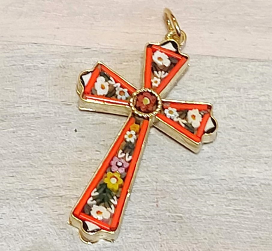 Mosaic cross pendant, vintage cross