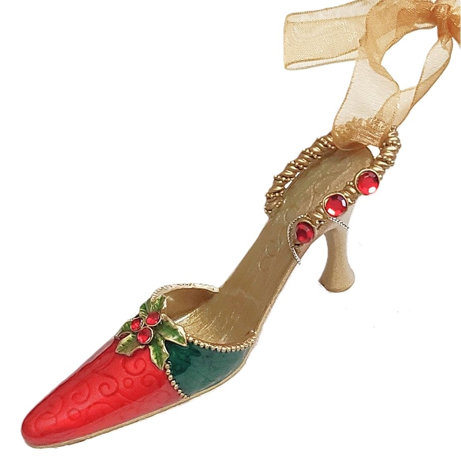 High heel shoe ornament, shoe ornament, or dresser trinket, comes with ribbon hanger - Click Image to Close