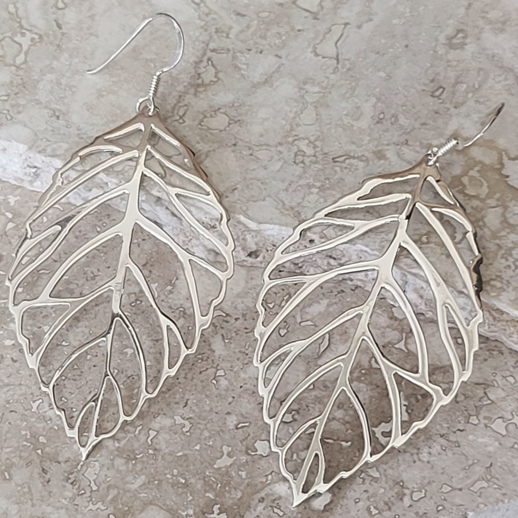 925 Sterling Silver Cut out Leaf French Wire Earrings