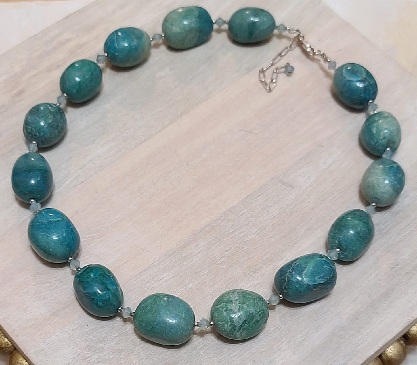 Chrysocolla Gemstone and Crystal Necklace w/Sterling Silver