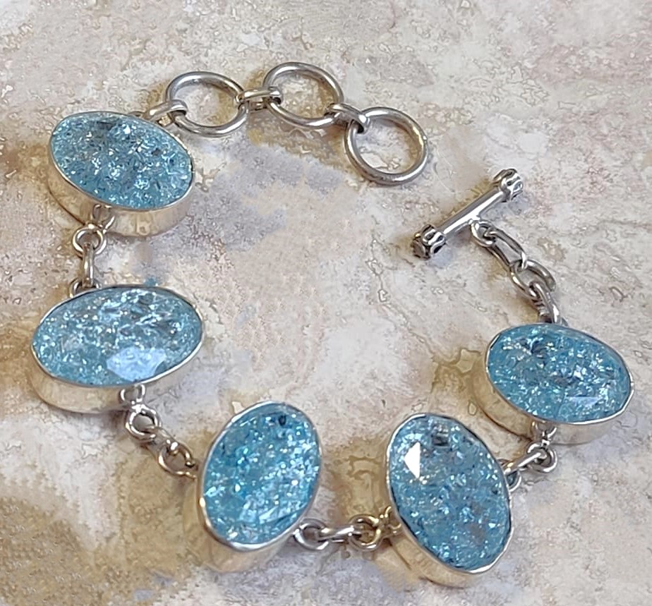 Gemstone bracelet, snakeskin quartz gemstone set in 925 sterling silver