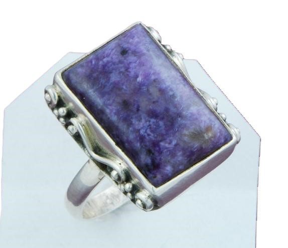 Purple Charoite Gemstone 925 Sterling Silver Ring Size 7