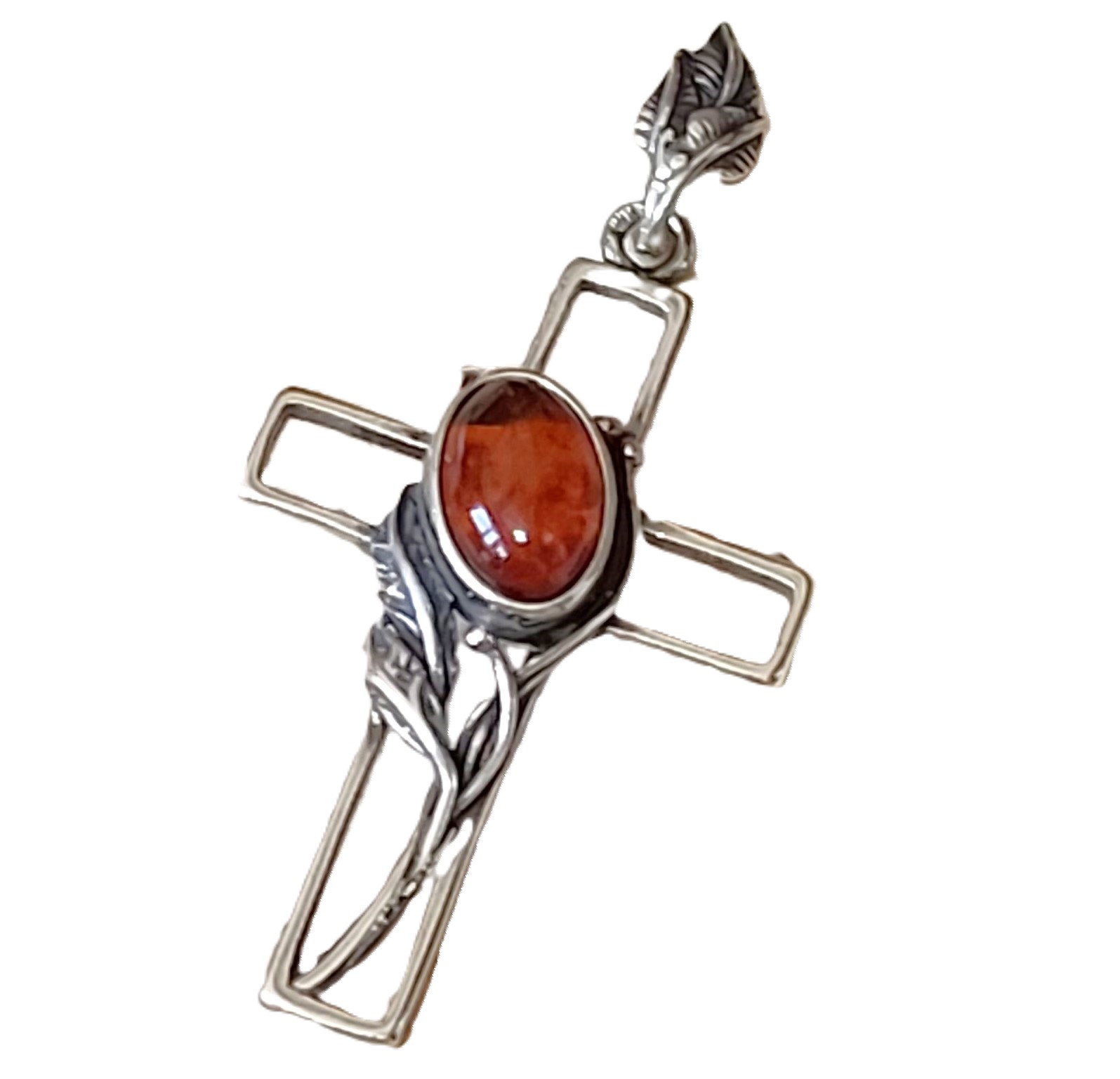 Amber gemstone cross pendant, 925 sterling silver - Click Image to Close