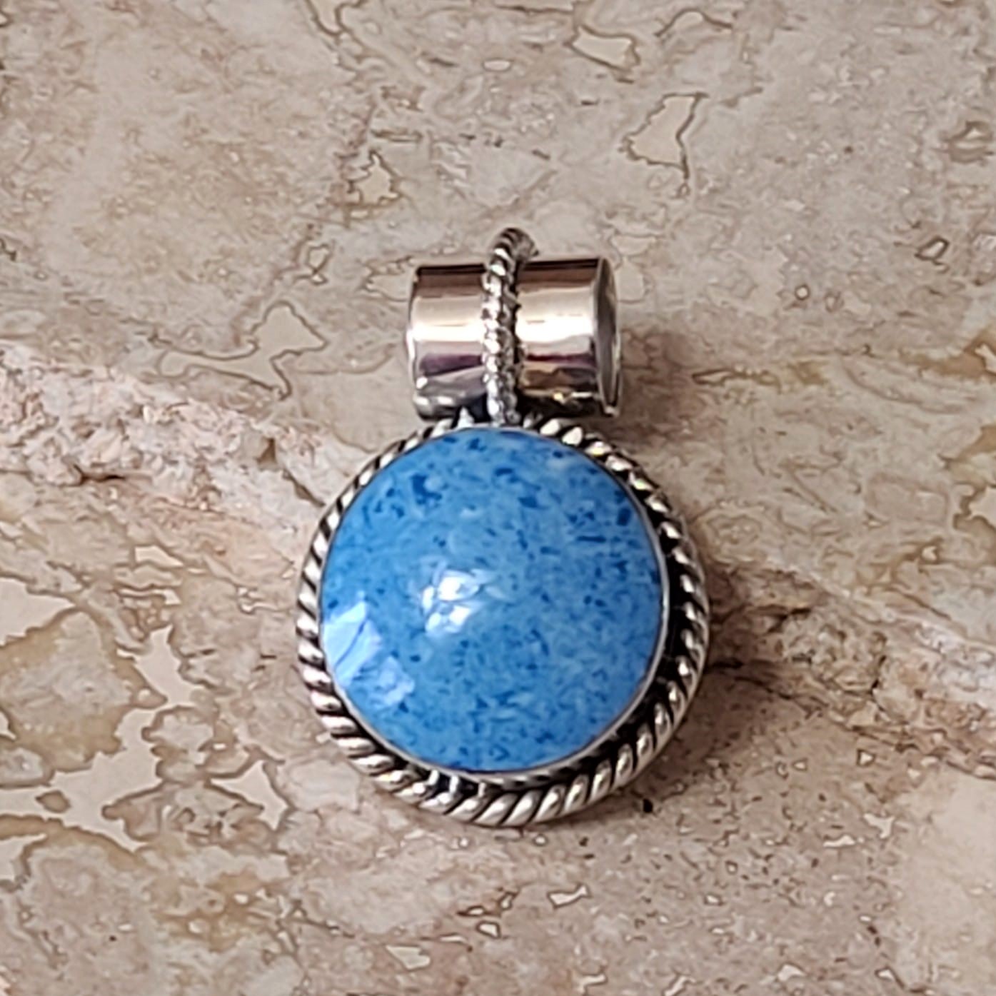 Blue Denim Lapis Round Gemstone 925 Sterling Silver Pendant