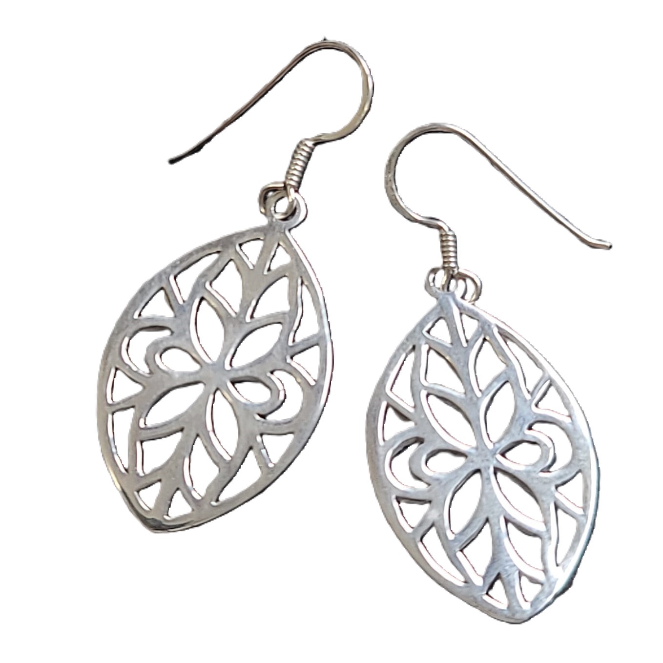 925 Sterling Silver Cut out Design Marquise Design Earrings - Click Image to Close