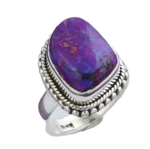 Purple Turquoise Gemstone 925 Sterling Silver Ring Size 8 1/4
