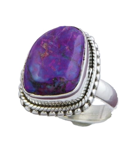 Purple Turquoise Gemstone 925 Sterling Silver Ring Size 8 1/4