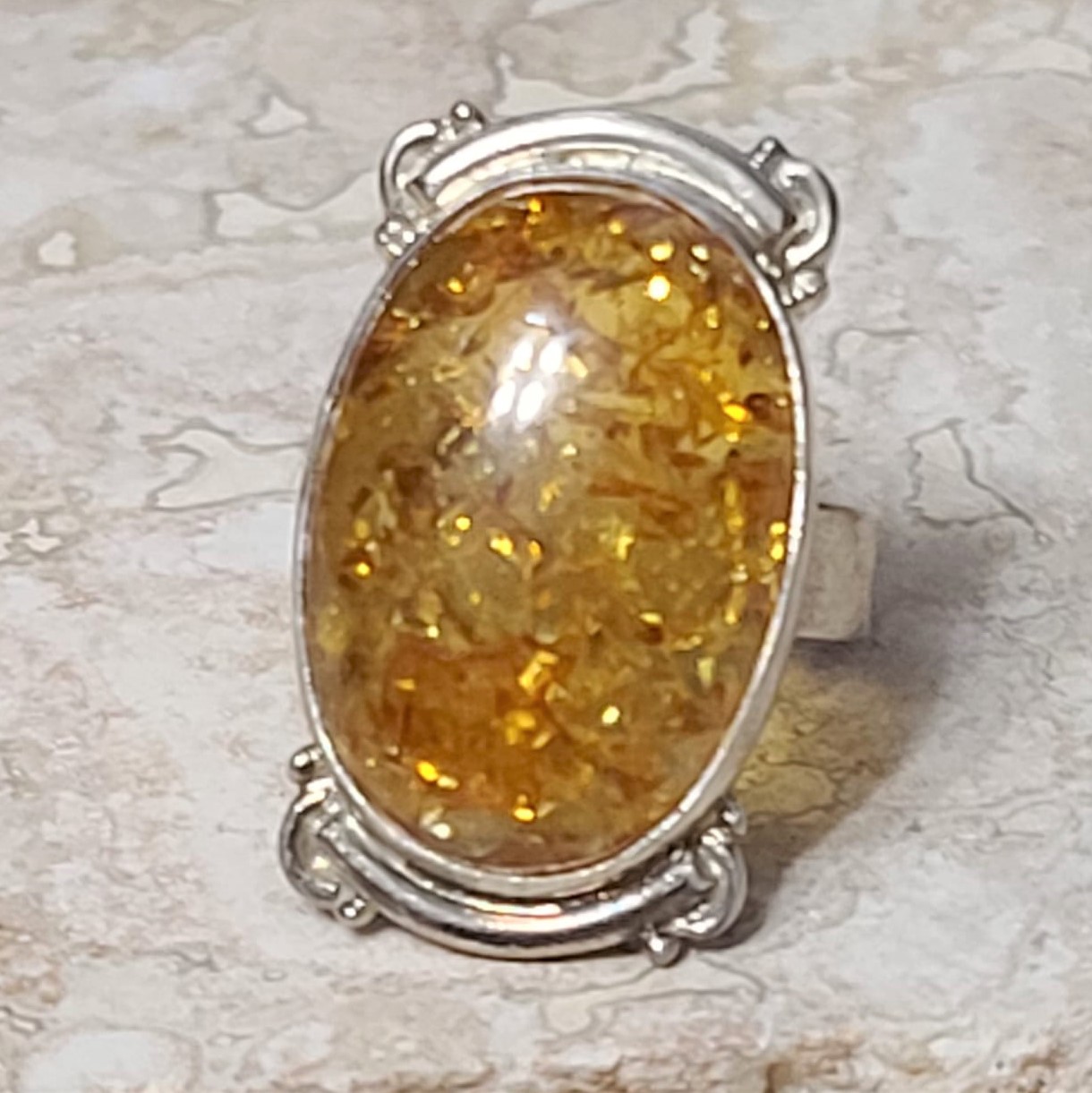 Amber Gemstone 925 Sterling Silver Ring Size 8 3/4" - Click Image to Close