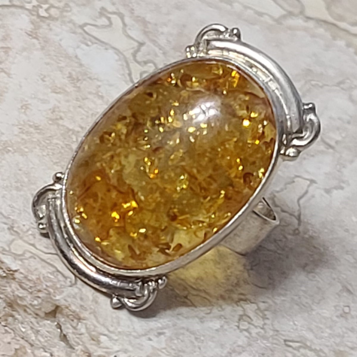 Amber Gemstone 925 Sterling Silver Ring Size 8 3/4"