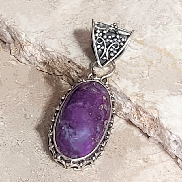 Purple Turquoise Gemstone 925 Sterling Silver Pendant
