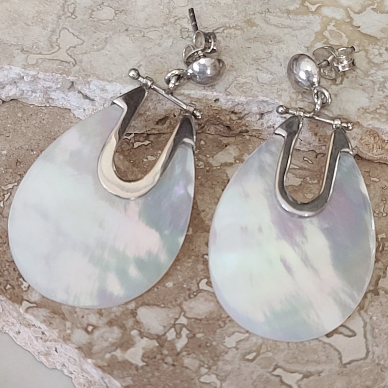 Mop Shell and Sterling Silver Artisan Made Earrings - Click Image to Close
