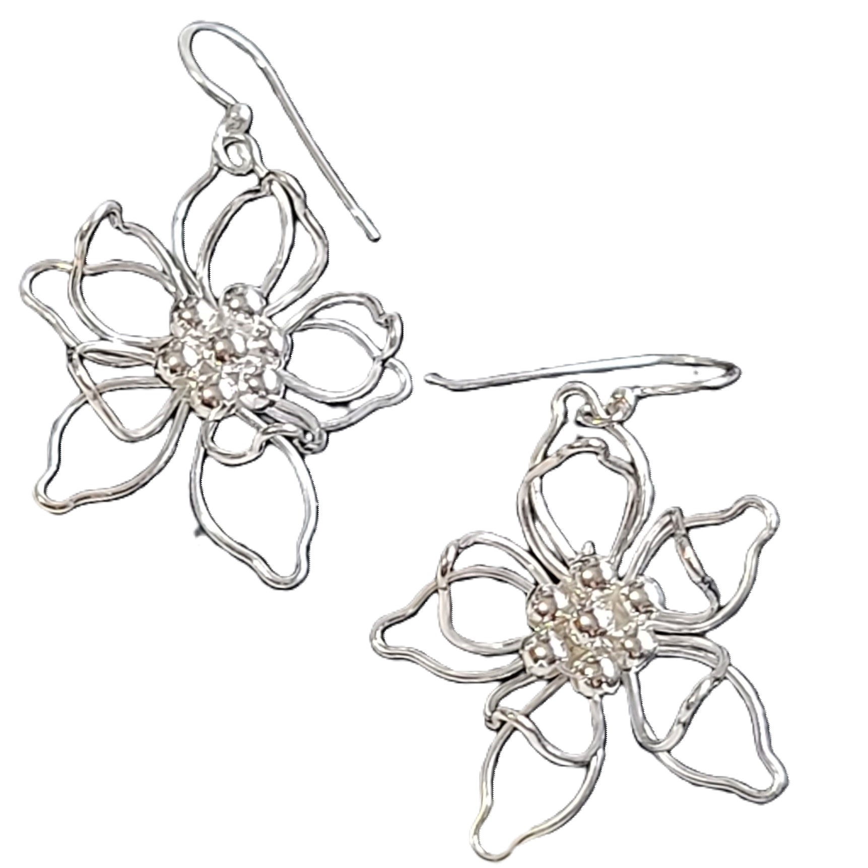 Flower Sterling Silver Dangle Earrings - Click Image to Close