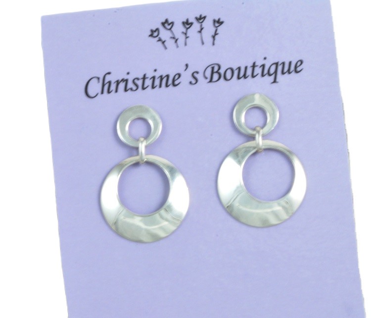 Double Circle Dangling Sterling Silver Earrings - Click Image to Close