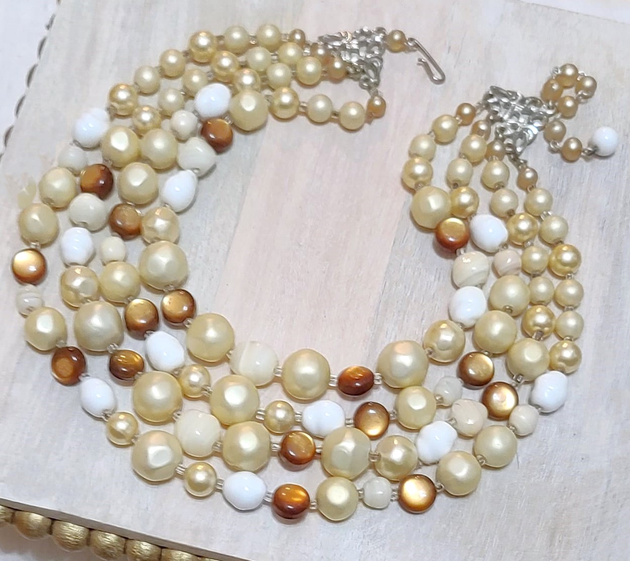 Pearls and moonglow beads 4 strand vintage necklace