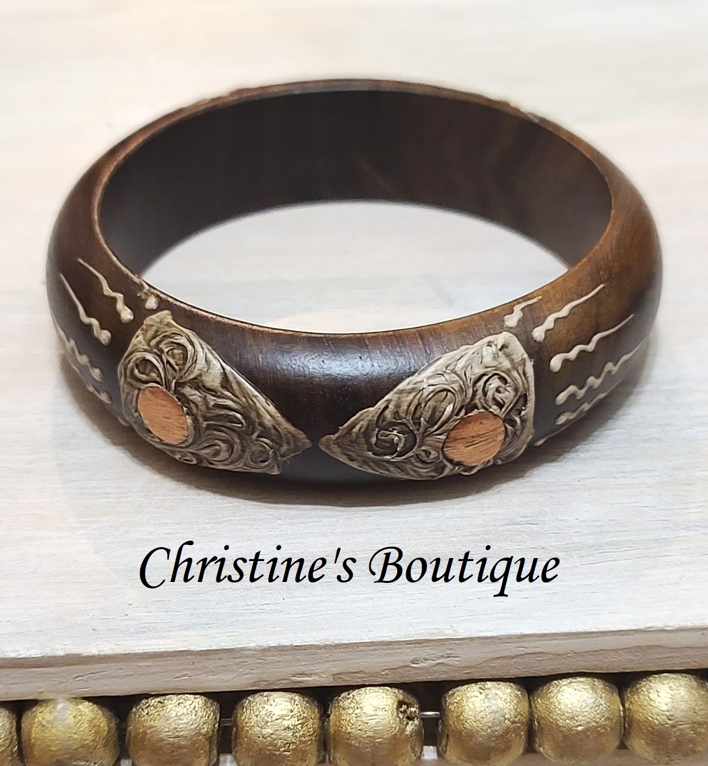 Wood bangle bracelet with copper accents - Click Image to Close