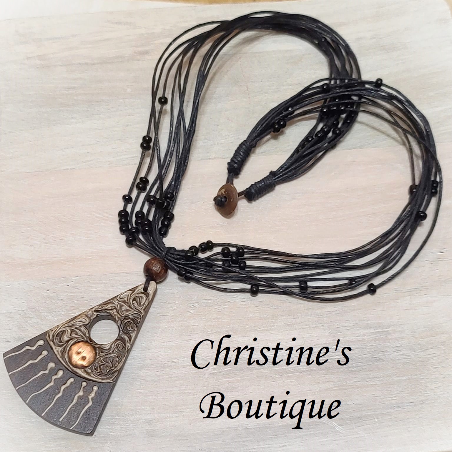 Copper and Wood Pendant Necklace - Click Image to Close