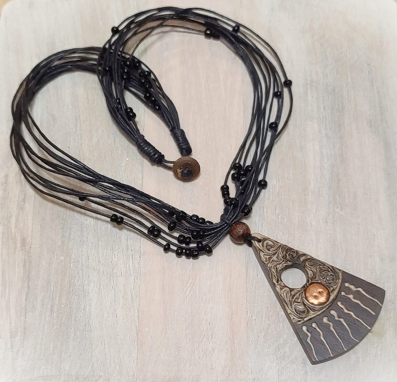 Copper and Wood Pendant Necklace