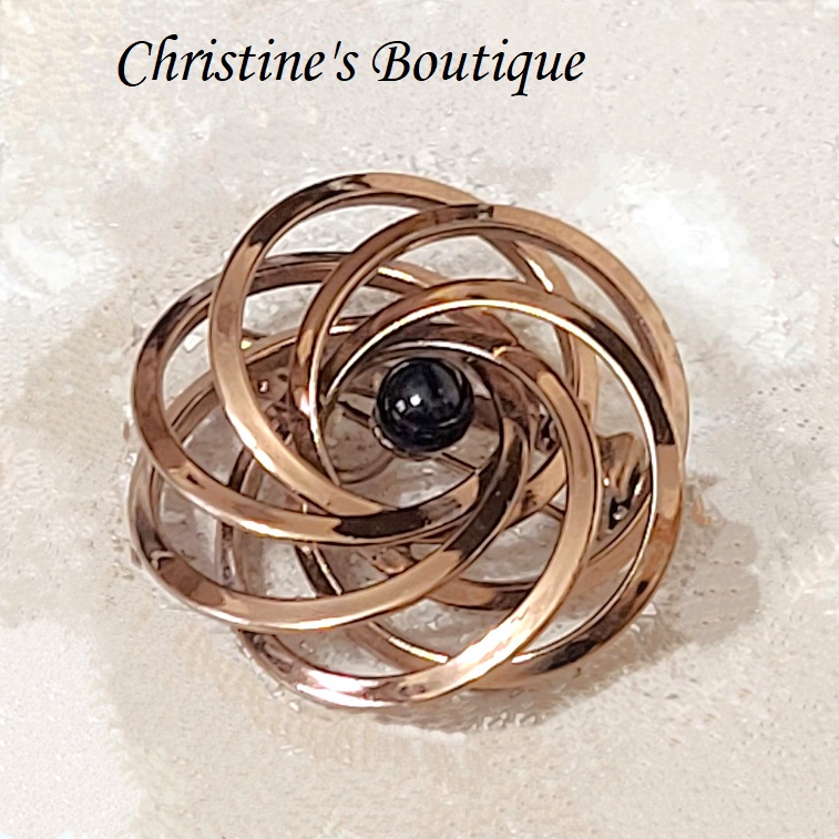 Copper pin, vintage with swirl effect, center black bead