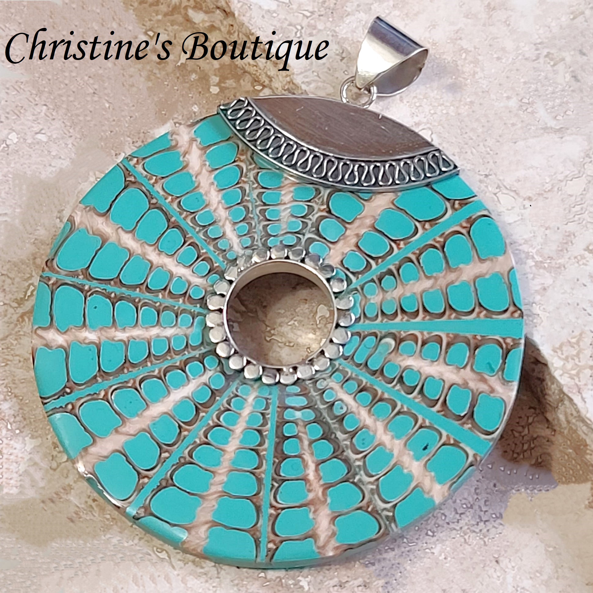 Turquoise Shell Pendant set in 925 Sterling Silver