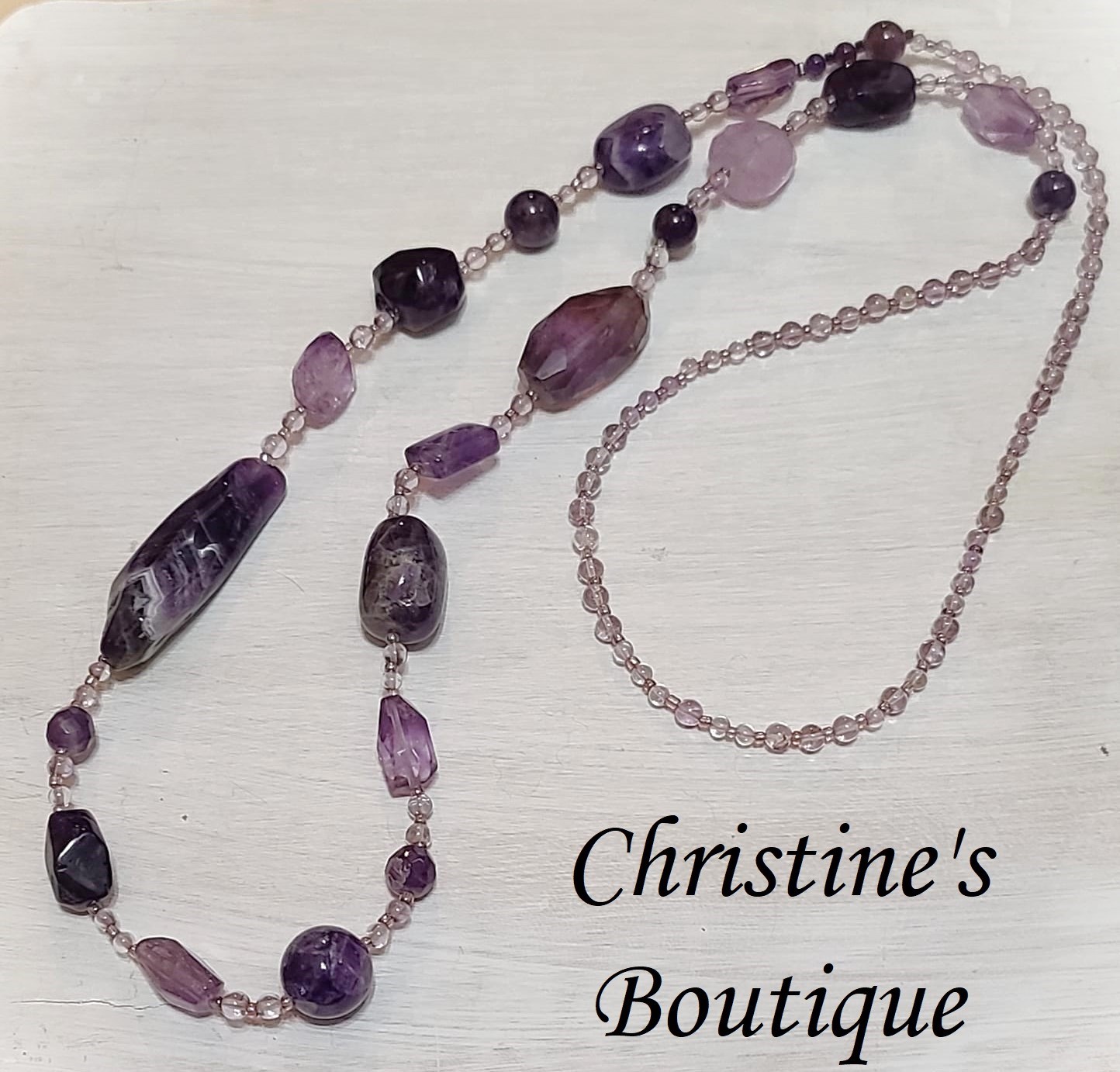 Amethyst Gemstone Long Necklace 36" - Click Image to Close