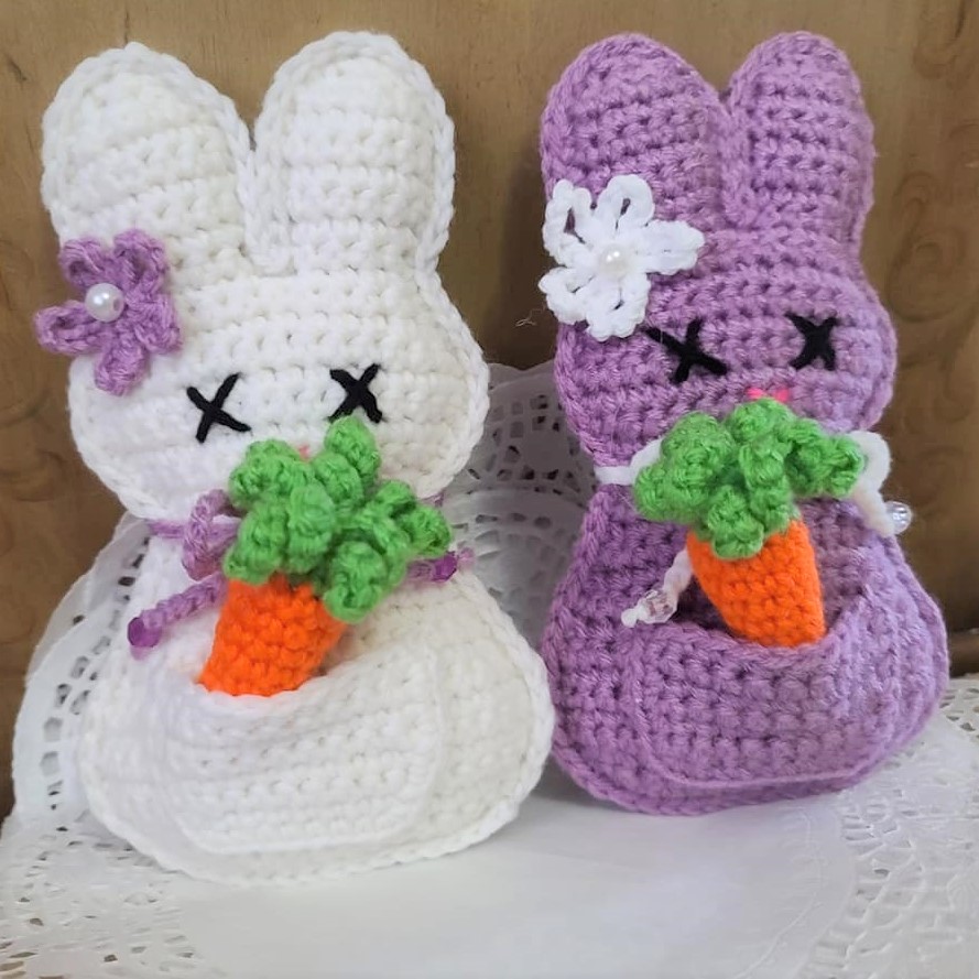 Handmade Crochet Easter Bunny with Removable Carrot- PURPLE