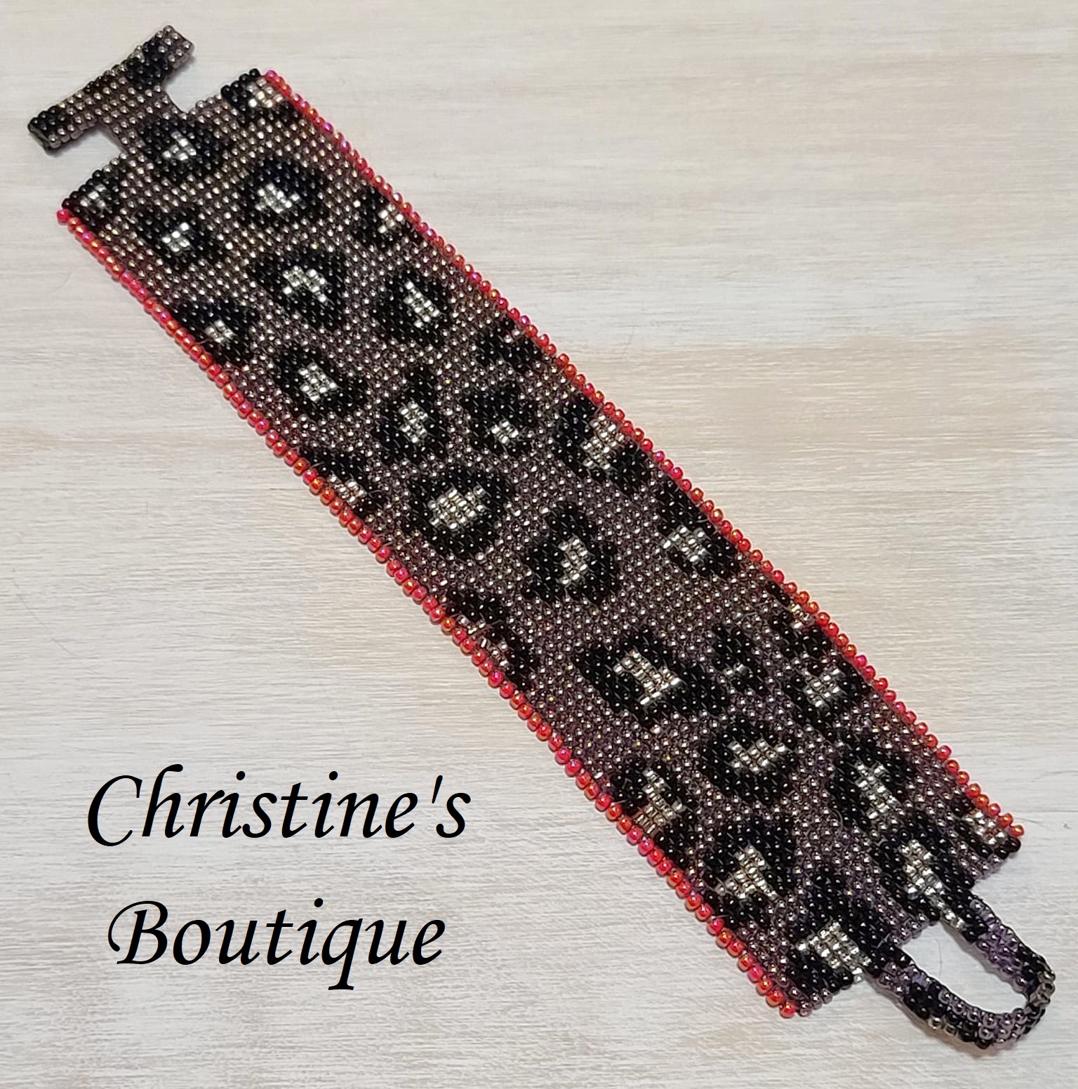 Beaded leopard bracelet, handcrafted miyuki glass beads peyote - Click Image to Close