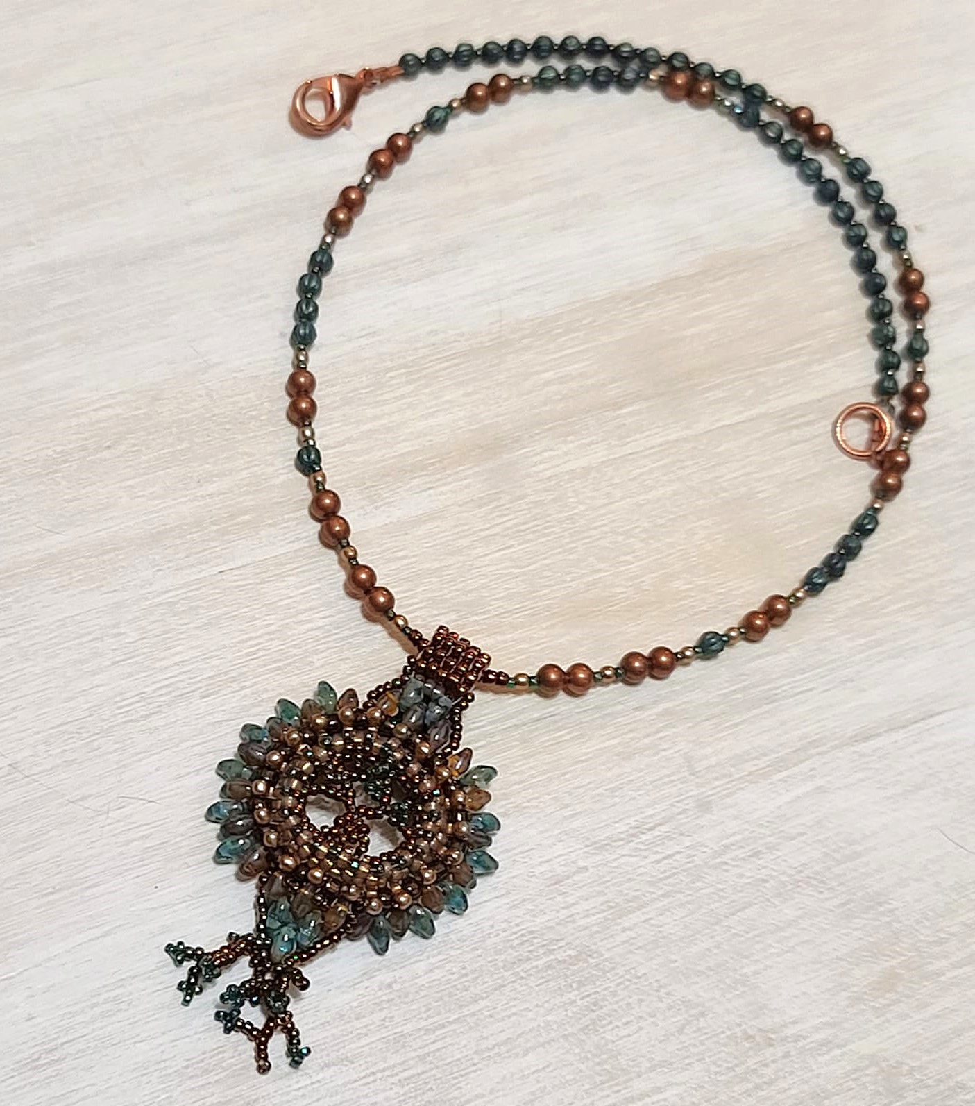 Tree of life pendant necklace, miyuki glass, pearls, crystals