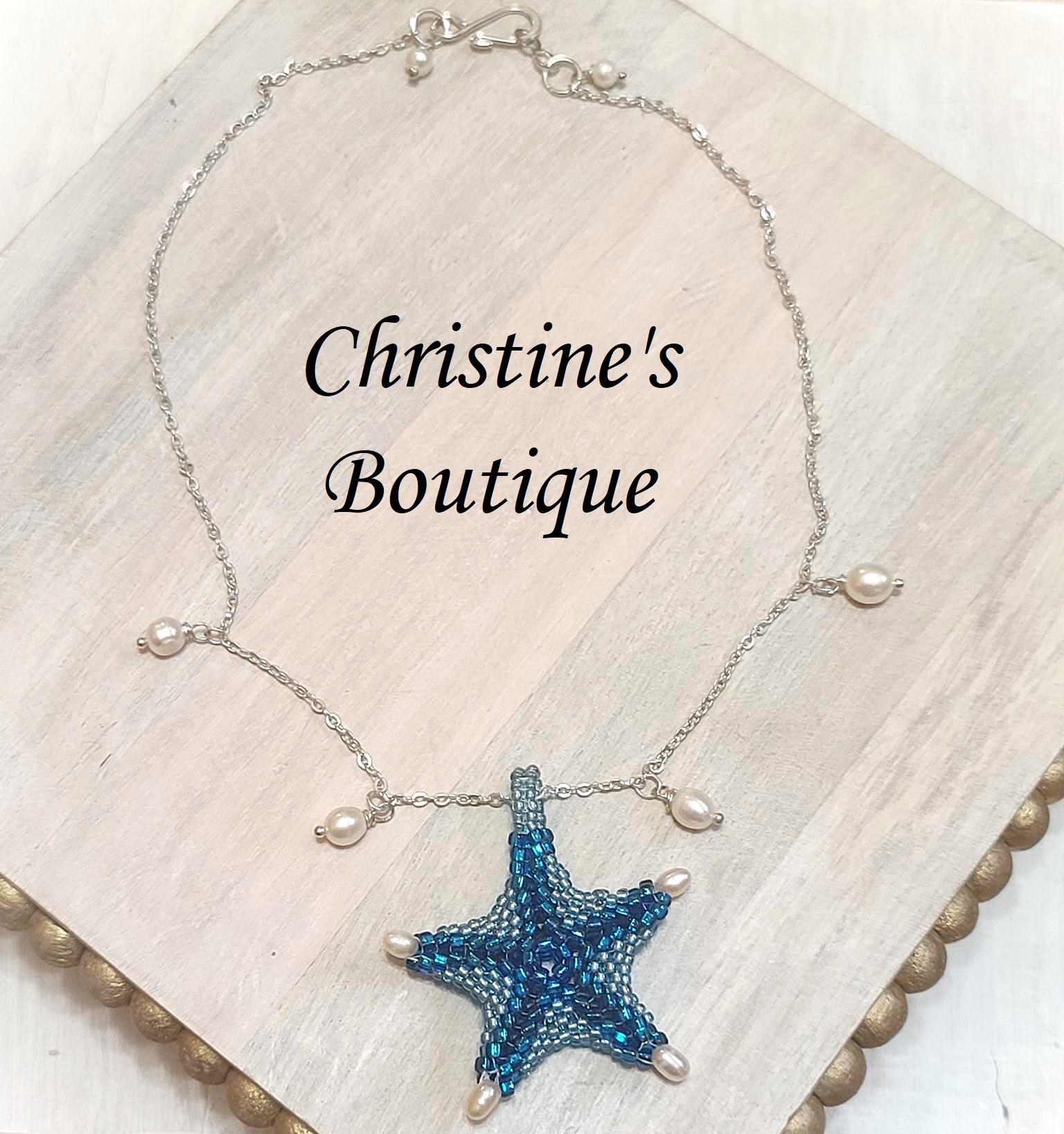 Starfish pendant handcrafted w pearls, sterling silver necklace