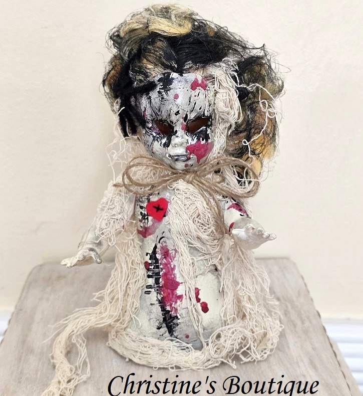 Horror doll, handcrafted horror doll, halloween doll, gothic doll, doll in coccon, diy, altered doll