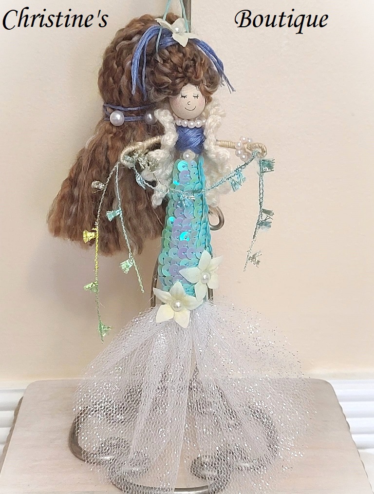 Whimsical mermaid doll, doll ornament, handmade doll, handmade mermaid. blue color mermaid