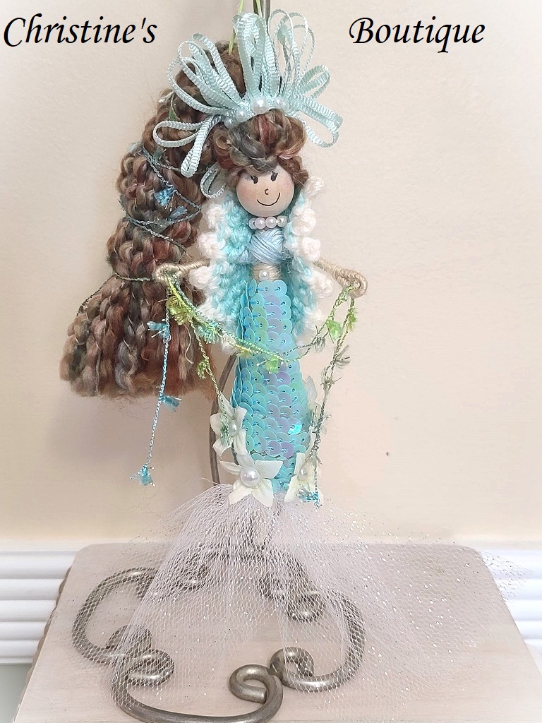 Whimsical mermaid doll, doll ornament, handmade doll, handmade mermaid. aqua blue mermaid