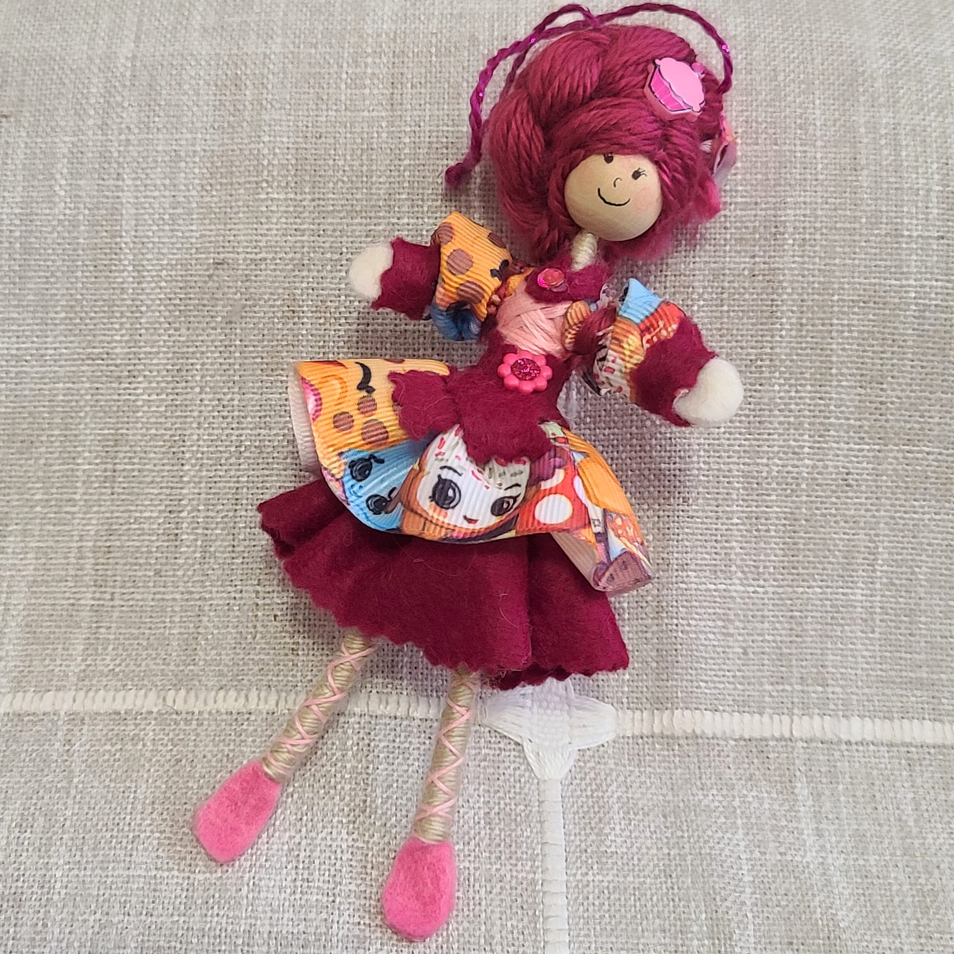 Fushia pink doll with licensed Shopkins fabric as dress