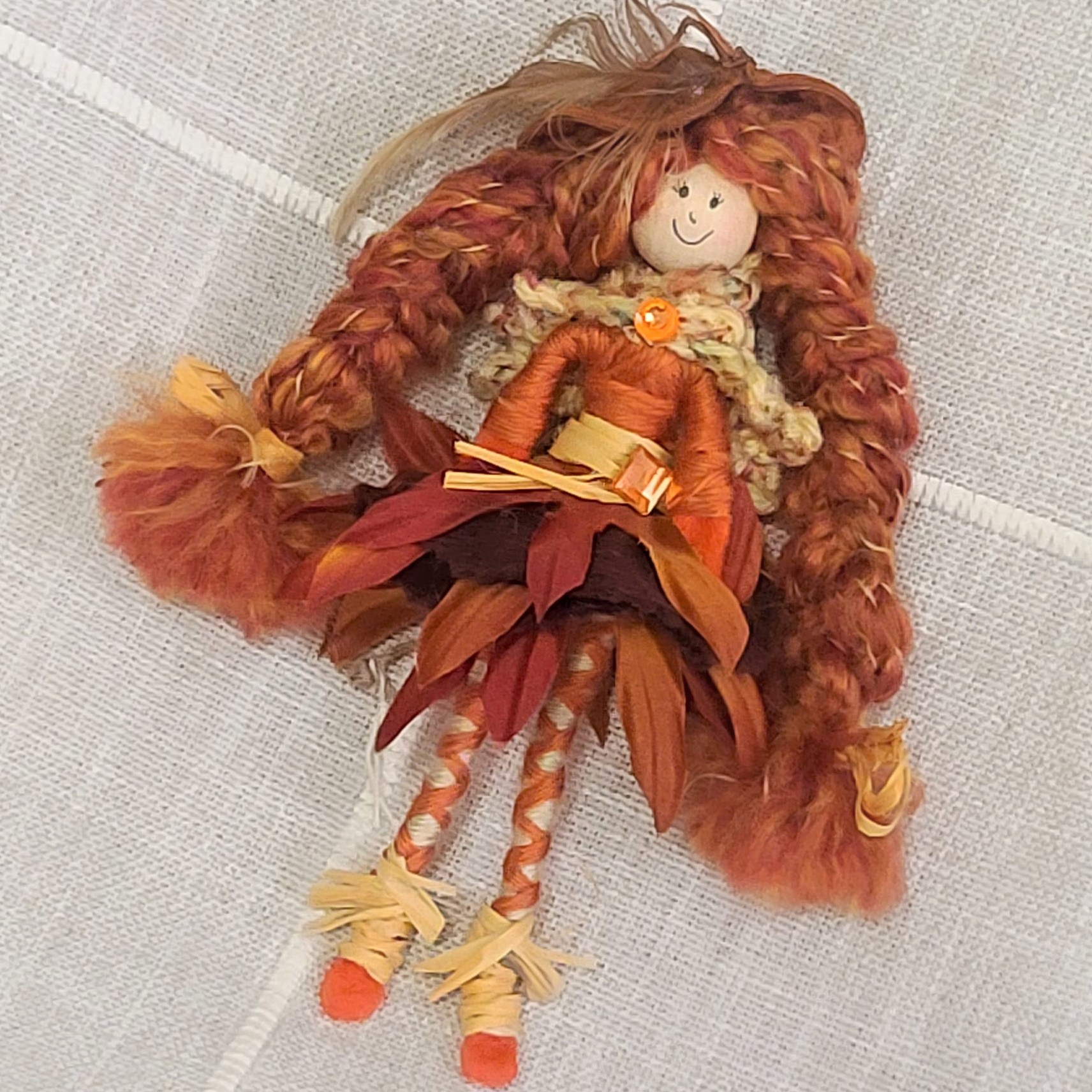 Handmade Autumn Robin Hood Doll with Feather in Hat