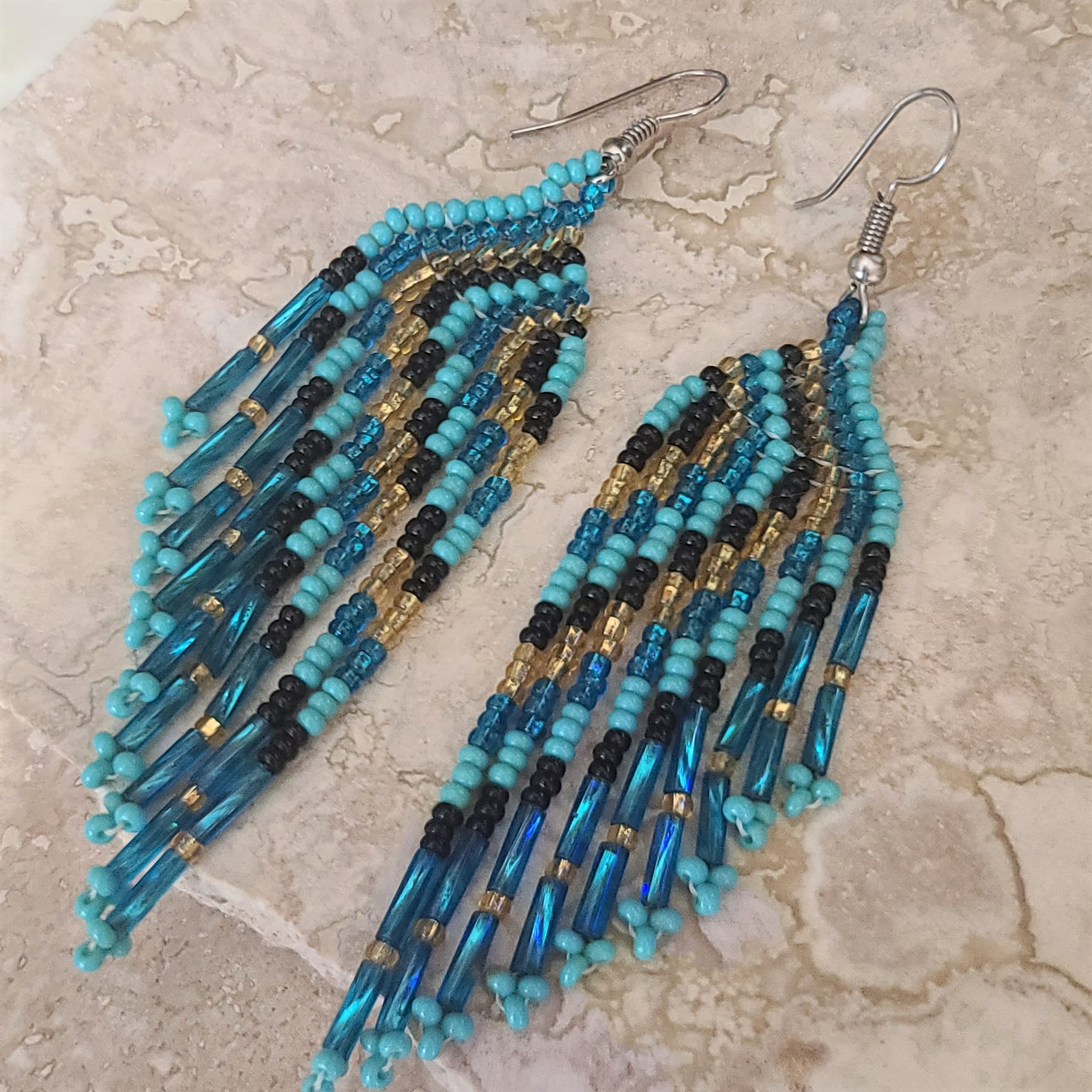 Handmade Seed Bead Earrings, Turquoise dangle earrings