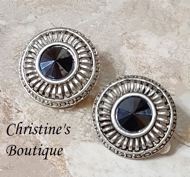 Black and silver button earrings