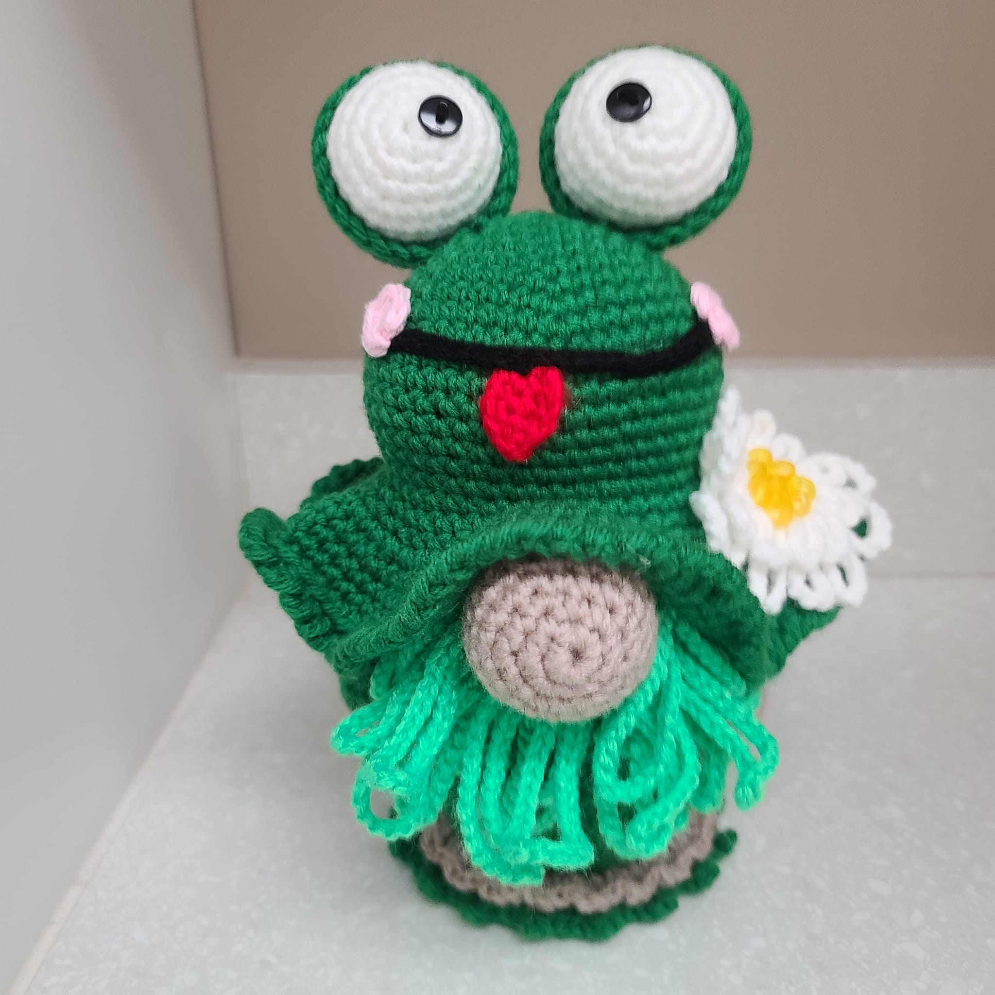 Handmade Crochet Gnome, Frog Gnome, Frog and Gnome