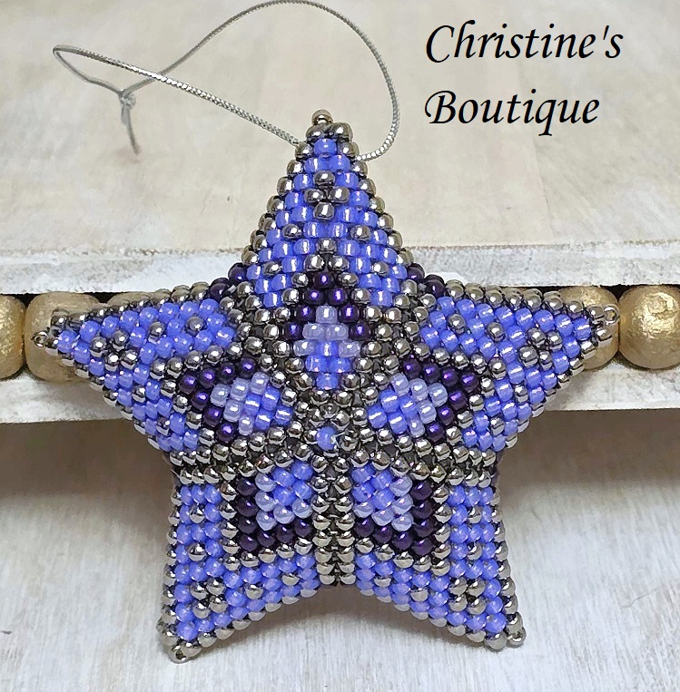 Beaded 3D star ornament, handmade, miyuki glass beads, star ornament, light purple