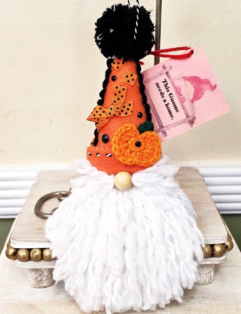 Gnome ornament, handmade gnome, halloween gnome ornament, orange and black