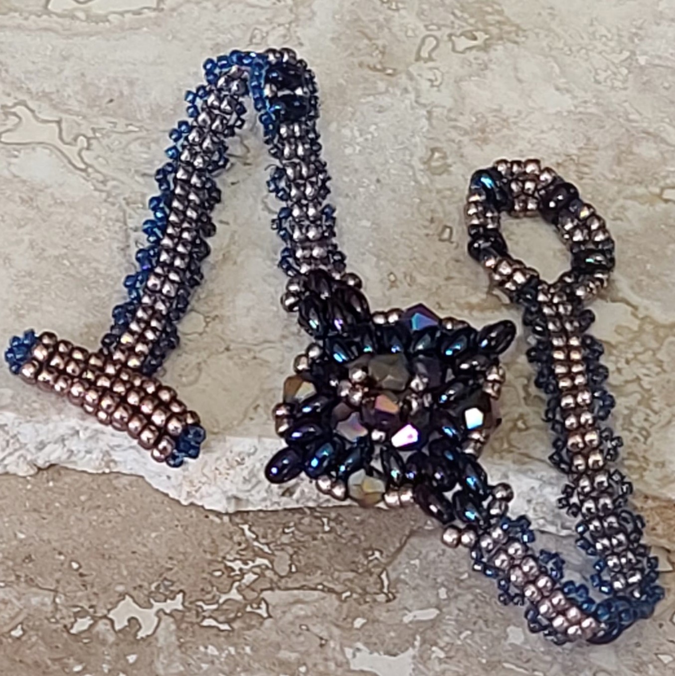 Purple and Blue Iris with center diamond shape jewel bracelet
