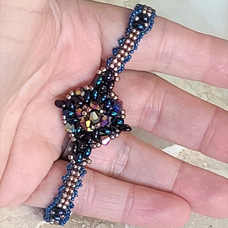 Purple and Blue Iris with center diamond shape jewel bracelet