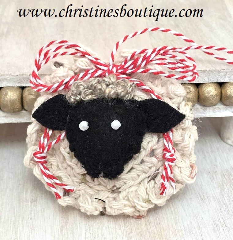 Crochet and felt black faced sheep stuffed ornament