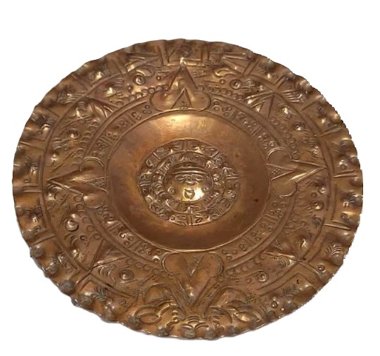 Aztec Mayan collector plate, copper plate, vintage copper display plate, wall plate, ,myan calender